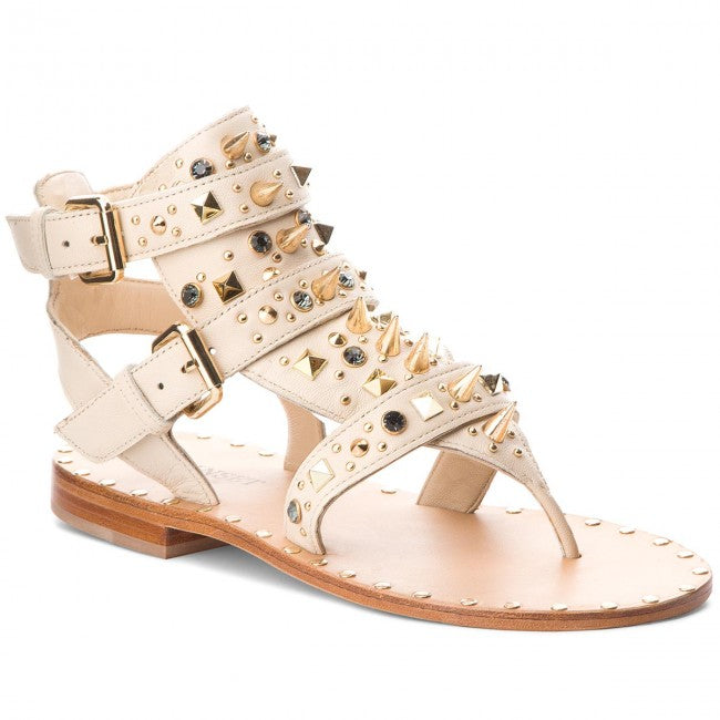 TWINSET Leather Studed Sandals Beige