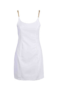 FEMINISTA White Summer Dress with Gold Chain Size M