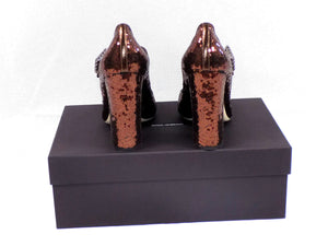 DOLCE & GABBANA Womens Mary Janes Pumps D&G Bronze Sequins Size 40