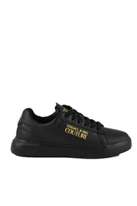 VERSACE JEANS COUTURE Womens Black Leather Sneakers with Logo