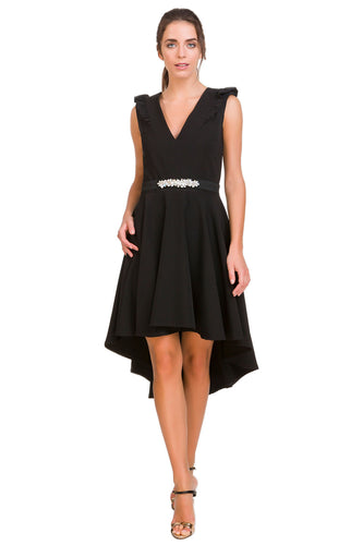 CHRISTINA GAVIOLI Womens Black Hi-Low Dress Plain V-Neck Sleeveless