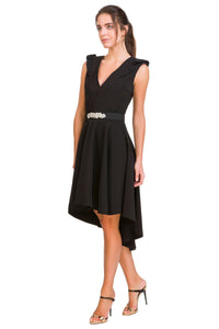 CHRISTINA GAVIOLI Womens Black Hi-Low Dress Plain V-Neck Sleeveless