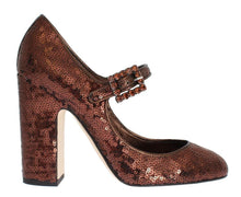 Load image into Gallery viewer, DOLCE &amp; GABBANA Womens Mary Janes Pumps D&amp;G Bronze Sequins Size 40