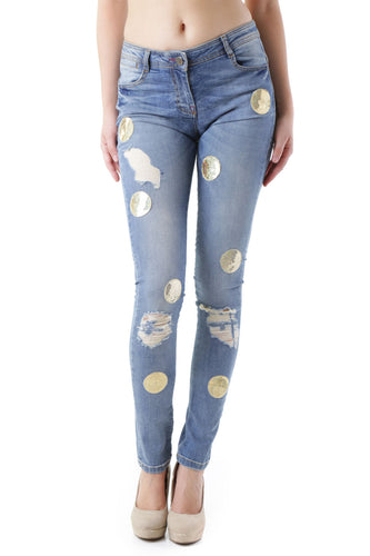 CHRISTINA GAVIOLI Italian Womens Jeans Blue Sequined Size M