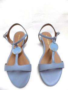 EMPORIO ARMANI Womens Leather Flat Sandals Light Blue with Logo