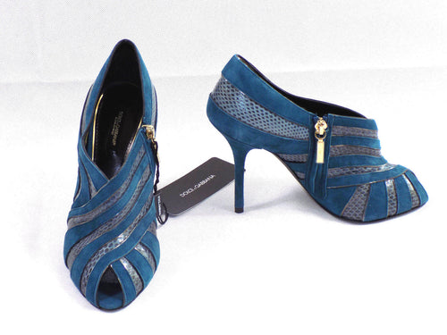 DOLCE & GABBANA Womens Peep Toe Heels Green Leather Snake Skin