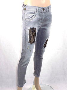 Relish Womens Jeans Gray Black Dentelle Ripped  Size S