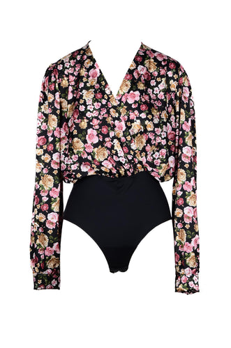 PINK MEMORIES Womens Body Black Flower Print Silken