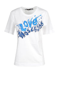 LOVE MOSCHINO Women's T-shirt White Cotton with Blue Logo