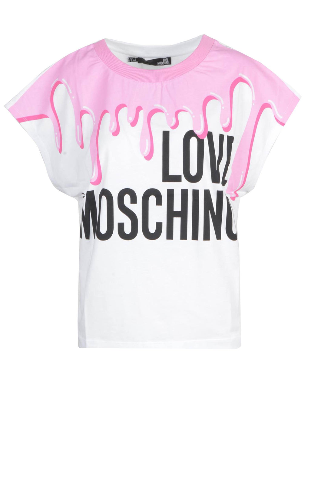 LOVE MOSCHINO Women's T-shirt White Cotton Short Sleeve Relaxed Fit Pink