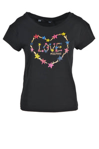 LOVE MOSCHINO Women's T-shirt Black Cotton Short Sleeve with Logo Heart