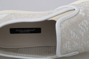 DOLCE & GABANNA Womens White Leather Lace Slip On Loafers