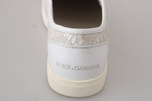 DOLCE & GABANNA Womens White Leather Lace Slip On Loafers