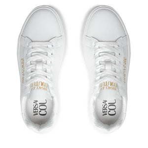 VERSACE JEANS COUTURE Womens White Leather Sneakers with Logo
