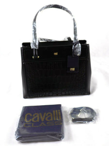 CAVALLI Class Womens Shopping Bag "CROCODILIA" Black Tote